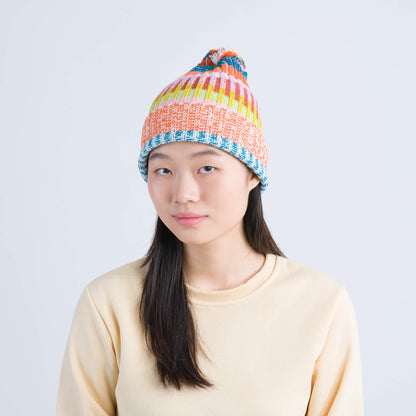 Mosaic Stripe Pom Beanie