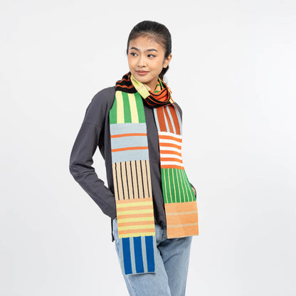 Patchwork Stripe Skinny Scarf
